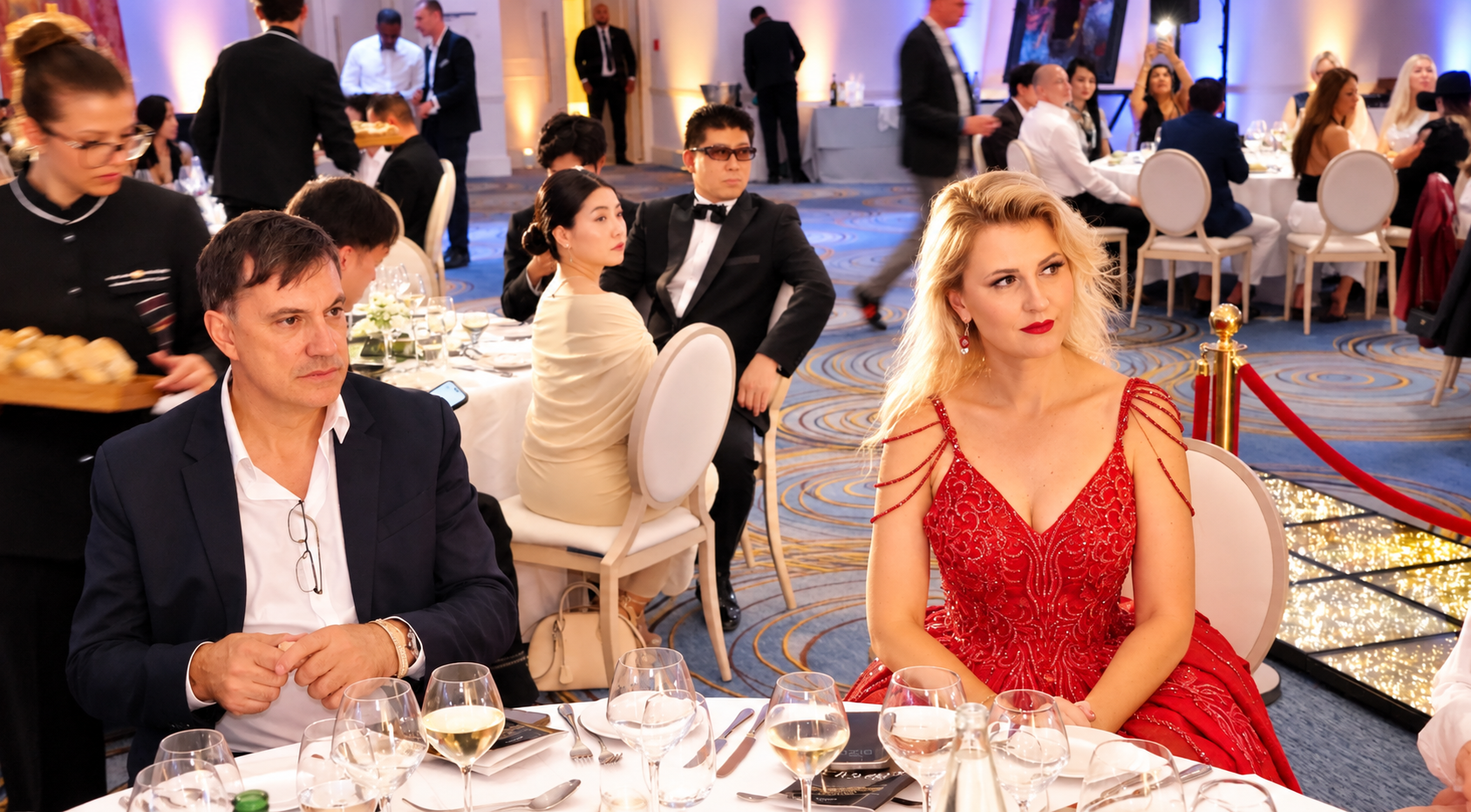 Guest in a red gown at the Summit gala dinner